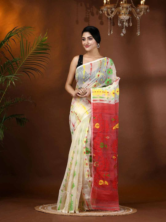 Exquisite Paisley Woven Jamdani Saree for Women: Pure Cotton Handloom Elegance