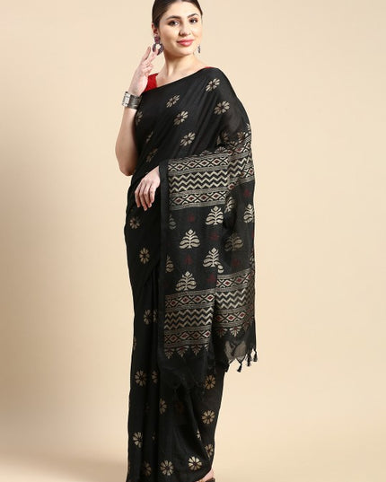 DESH BIDESH Ethnic Motifs Printed Pure Cotton Khadi Saree