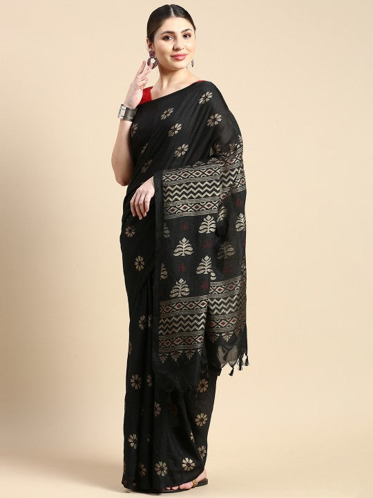 DESH BIDESH Ethnic Motifs Printed Pure Cotton Khadi Saree