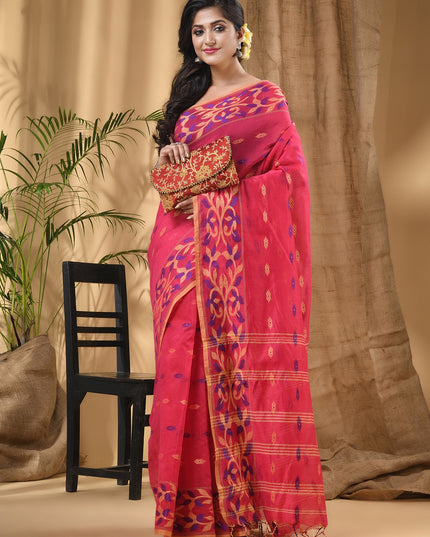 DESH BIDESH Ethnic Motifs Woven Design Silk Cotton Taant Saree for Women