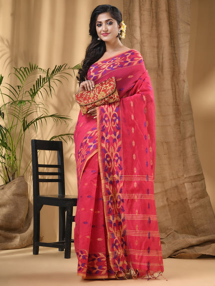 DESH BIDESH Ethnic Motifs Woven Design Silk Cotton Taant Saree for Women