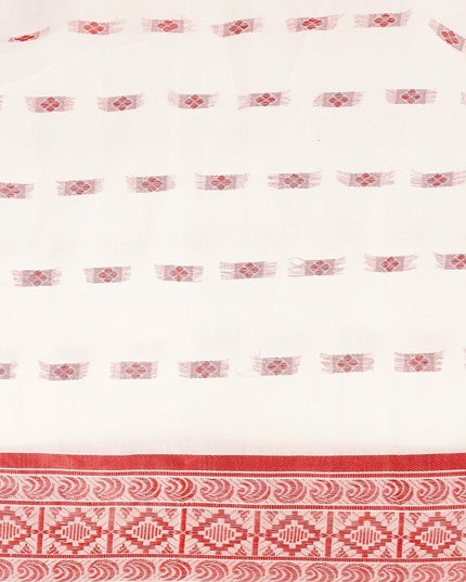 DESH BIDESH Red & White Ethnic Motifs Pure Cotton Taant Saree