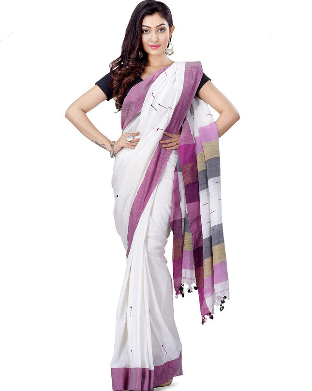 DESH BIDESH Striped Pure Cotton Handloom Taant Saree