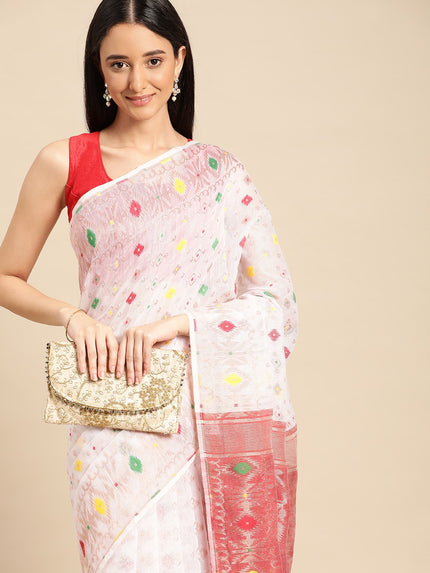 DESH BIDESH Woven Design Ethnic Motifs Pure Cotton Jamdani Saree