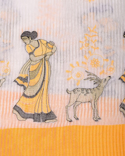 DESH BIDESH Ethnic Motifs Embroidered Pure Cotton Khadi Saree