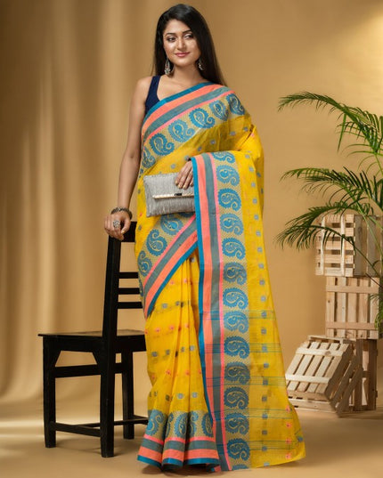 DESH BIDESH Ethnic Motifs Woven Design Pure Cotton Handloom Taant Saree
