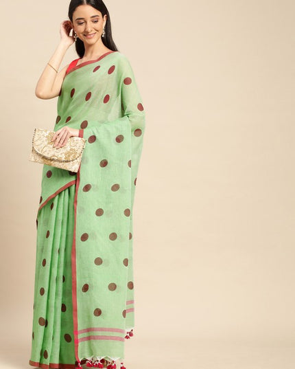DESH BIDESH Polka Dots Pure Cotton Taant Saree