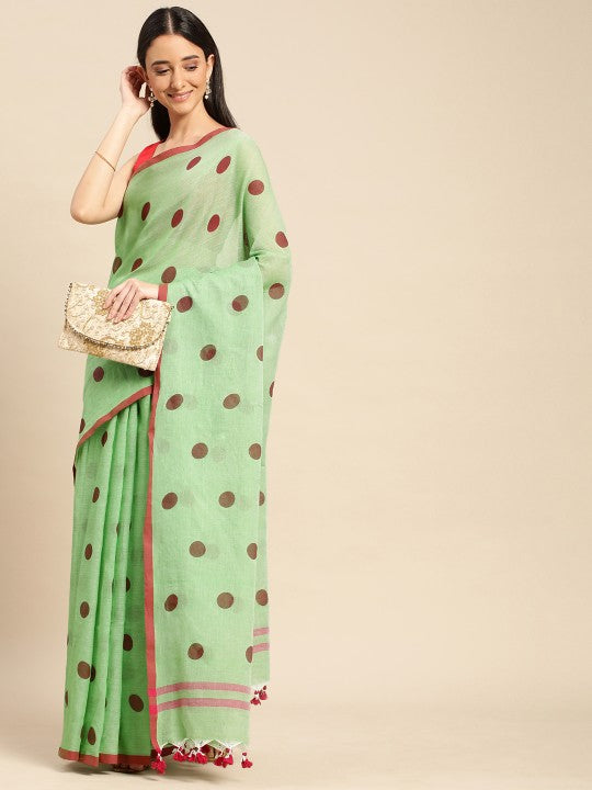 DESH BIDESH Polka Dots Pure Cotton Taant Saree