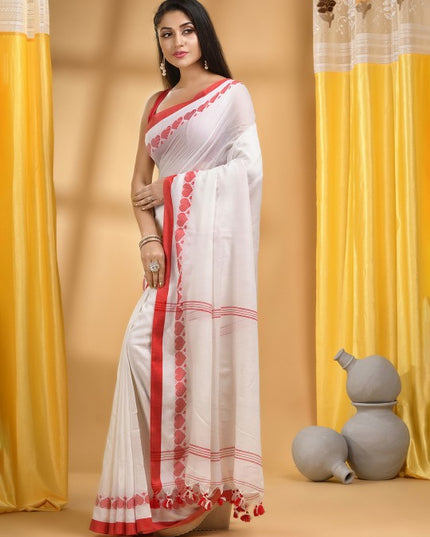 DESH BIDESH Cotton Woven Heart Design Taant Saree