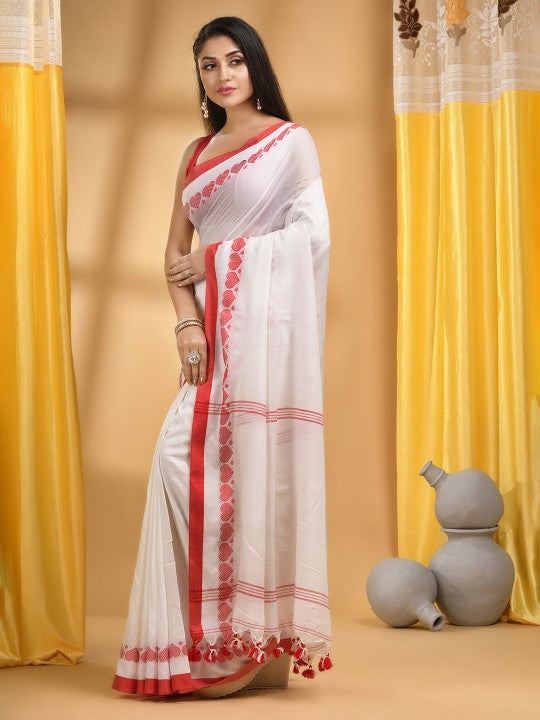 DESH BIDESH Cotton Woven Heart Design Taant Saree