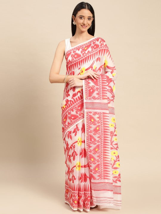 DESH BIDESH Woven Design Ethnic Motifs Pure Cotton Jamdani Saree