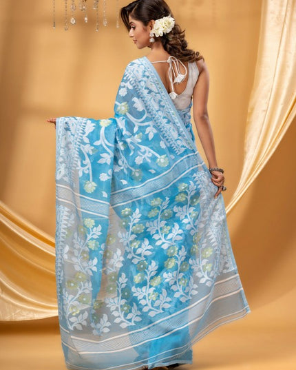 DESH BIDESH Floral Woven Design Pure Cotton Jamdani Saree