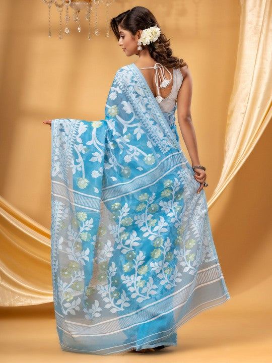 DESH BIDESH Floral Woven Design Pure Cotton Jamdani Saree