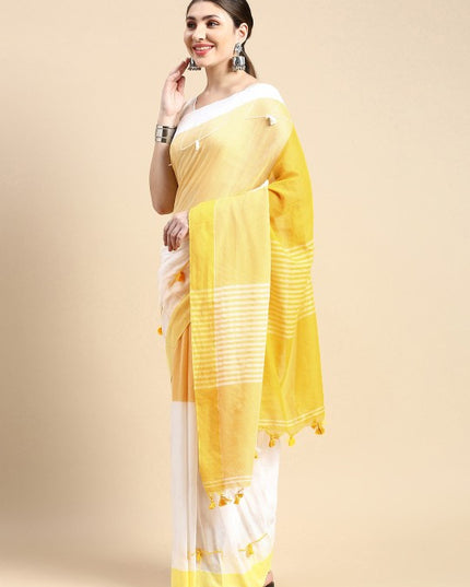 Colourblocked Pure Cotton Taant Saree