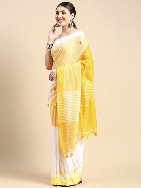 Colourblocked Pure Cotton Taant Saree