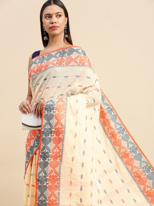 DESH BIDESH Woven Design Pure Cotton Taant Saree