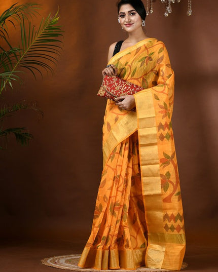 DESH BIDESH Floral Woven Zari Cotton Silk Saree with Unstitched Blouse Piece