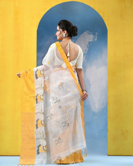 DESH BIDESH Ethnic Motifs Embroidered Pure Cotton Khadi Saree