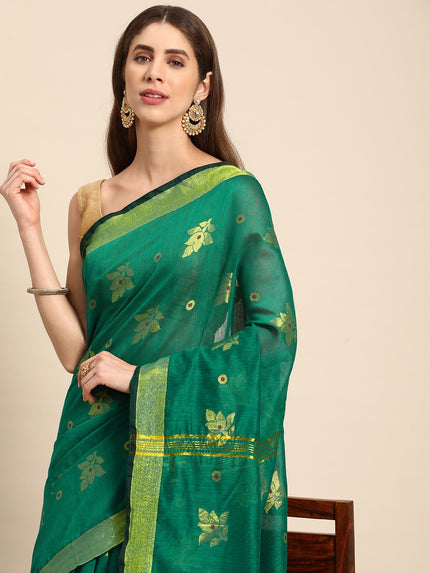 DESH BIDESH Floral Zari Taant Saree