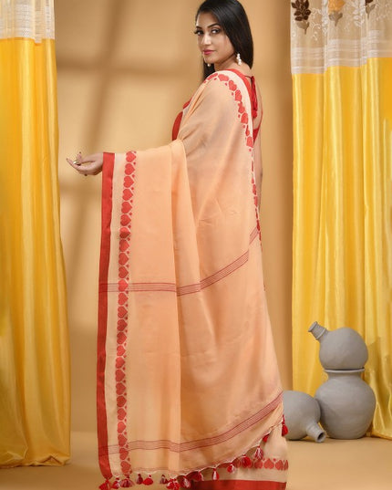 DESH BIDESH Cotton Woven Heart Design Taant Saree