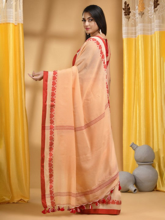 DESH BIDESH Cotton Woven Heart Design Taant Saree
