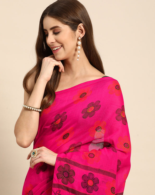 DESH BIDESH Floral Pure Cotton Taant Saree