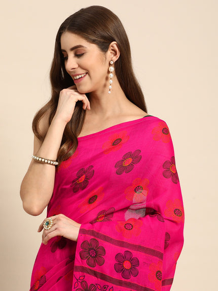 DESH BIDESH Floral Pure Cotton Taant Saree