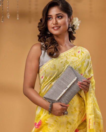 DESH BIDESH Floral Woven Design Pure Cotton Jamdani Saree