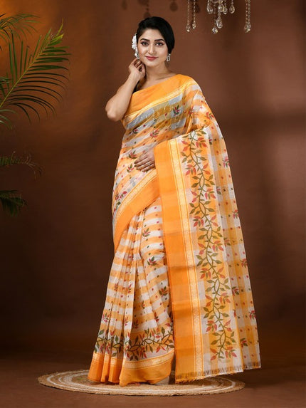 Exquisite Floral Pure Cotton Block Print Saree: Traditional Indian Drape for Women