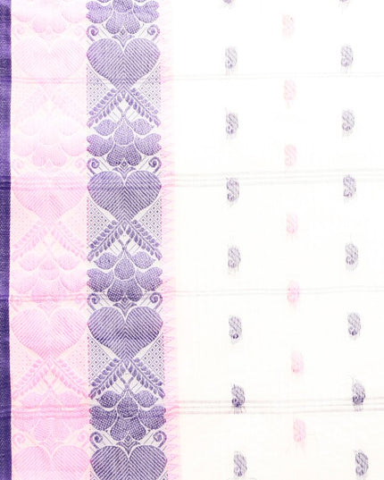 DESH BIDESH White & Pink Ethnic Motifs Pure Cotton Taant Saree