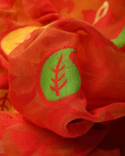 Exquisite Yellow & Red Paisley Woven Design Phulkari Jamdani Saree for Women