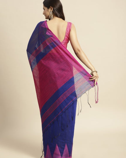 DESH BIDESH Blue & Pink Woven Design Pure Cotton Taant Saree