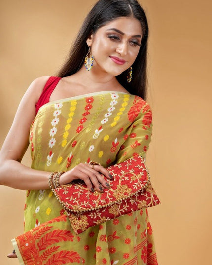 DESH BIDESH Women's Ethnic Motifs Embroidered Pure Cotton Saree