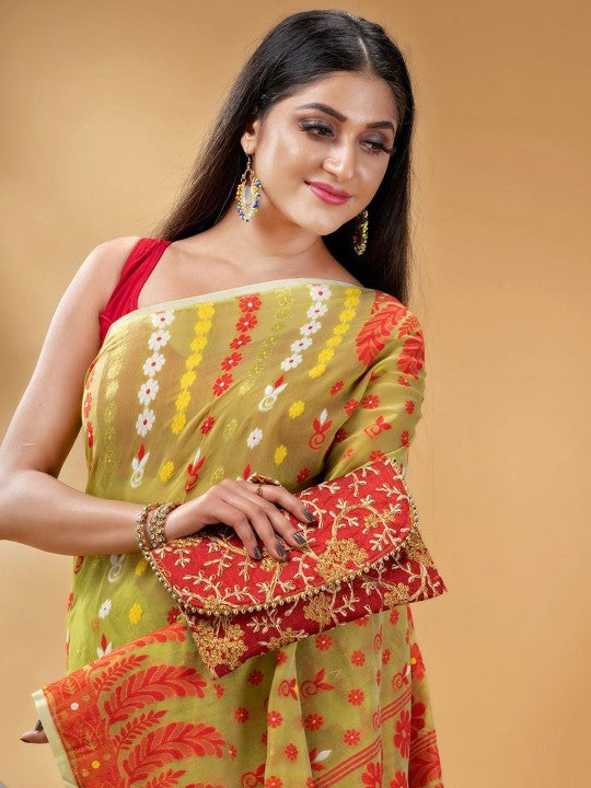 DESH BIDESH Women's Ethnic Motifs Embroidered Pure Cotton Saree