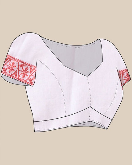 DESH BIDESH Women's White & Red Floral Handloom Saree with Printed Border