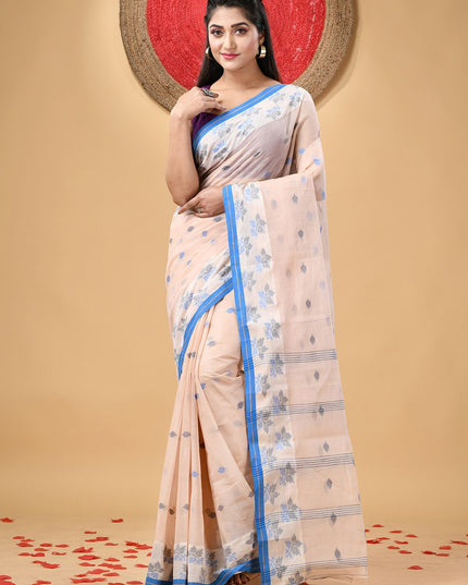 DESH BIDESH Exquisite Floral Pure Cotton Taant Saree for Women