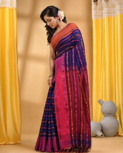 DESH BIDESH Woven Design Zari Pure Cotton Taant Saree With Blouse Piece