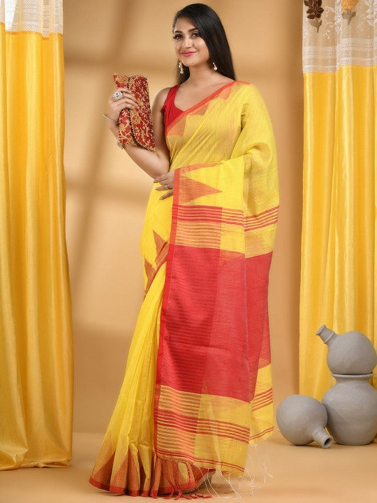 DESH BIDESH Woven Design Pure Cotton Handloom Taant Saree