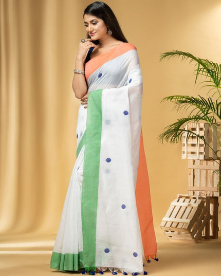 DESH BIDESH Women's Luxurious Pure Handloom Cotton Saree with Unstitched Blouse Piece