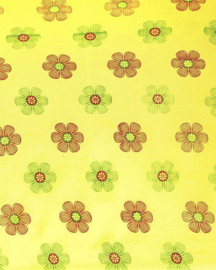 DESH BIDESH Yellow & Maroon Floral Print Pure Cotton Taant Saree