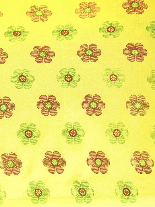 DESH BIDESH Yellow & Maroon Floral Print Pure Cotton Taant Saree