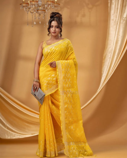 DESH BIDESH Woven Design Zari Silk Cotton Taant Saree