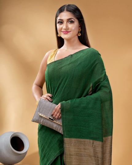 DESH BIDESH Green & Gold-Toned Pure Cotton Handloom Khadi Saree