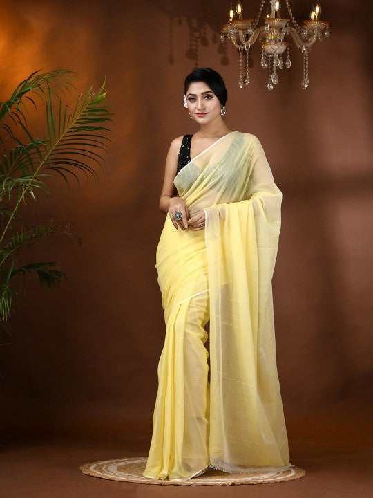 DESH BIDESH Solid Soft Mulmul Cotton Saree - Elegant, Lightweight, and Comfortable
