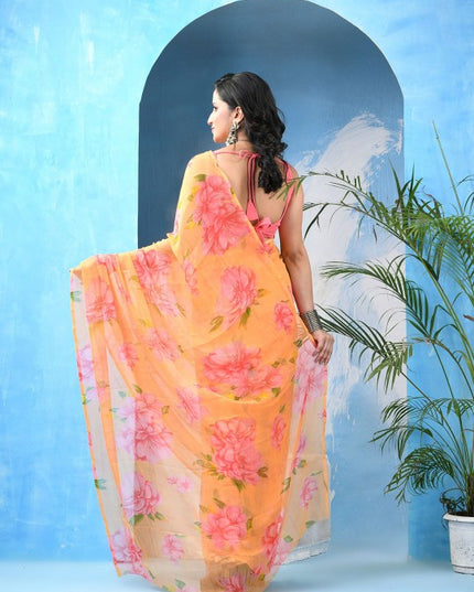 DESH BIDESH Floral Bandhani Saree