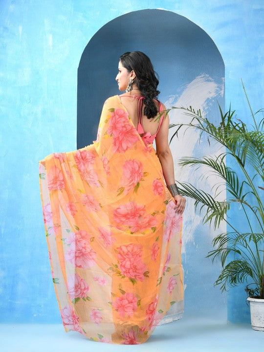 DESH BIDESH Floral Bandhani Saree