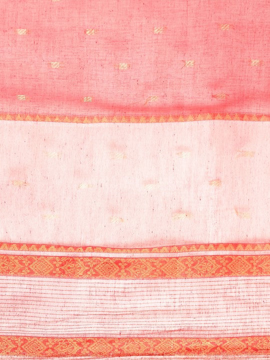 DESH BIDESH Red Ethnic Motifs Pure Cotton Taant Saree