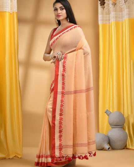 DESH BIDESH Cotton Woven Heart Design Taant Saree