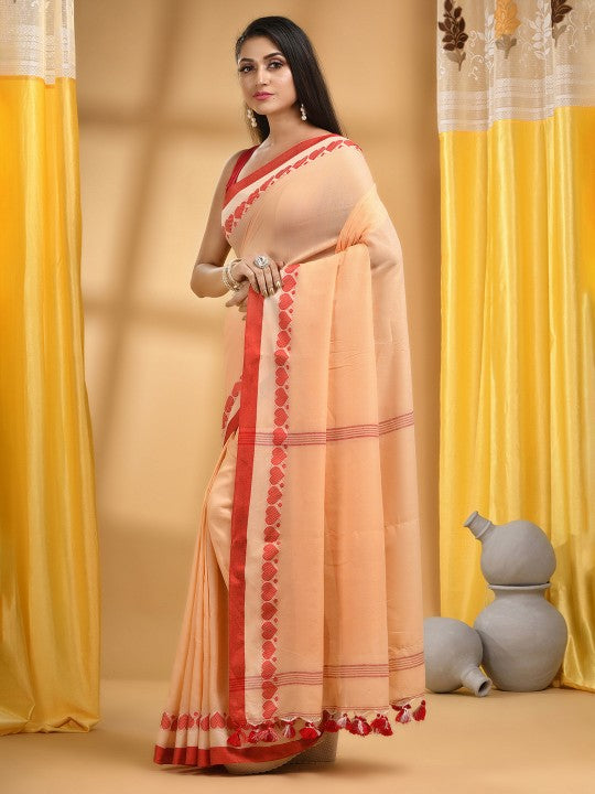 DESH BIDESH Cotton Woven Heart Design Taant Saree