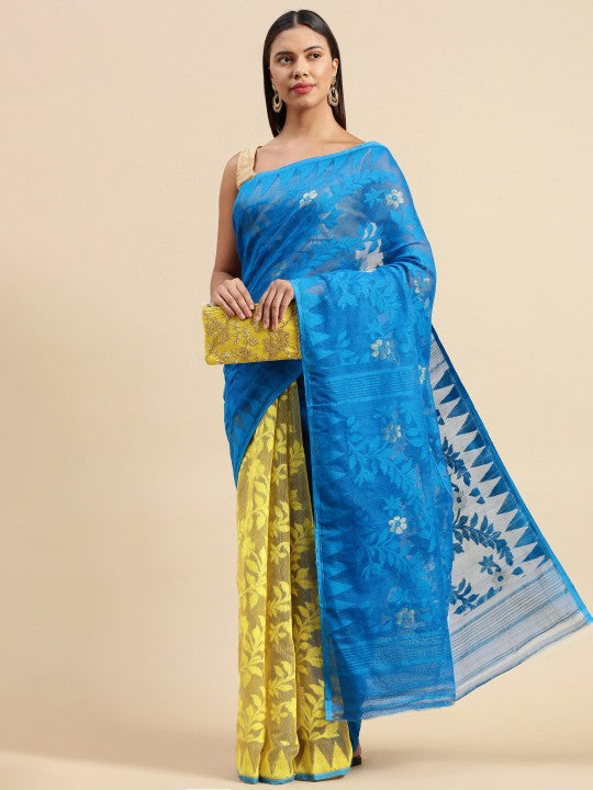 DESH BIDESH Floral Pure Cotton Taant Saree